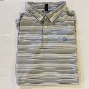 Adidas Polo Shirt Mens L Grey Disney Golf Logo Striped Performance